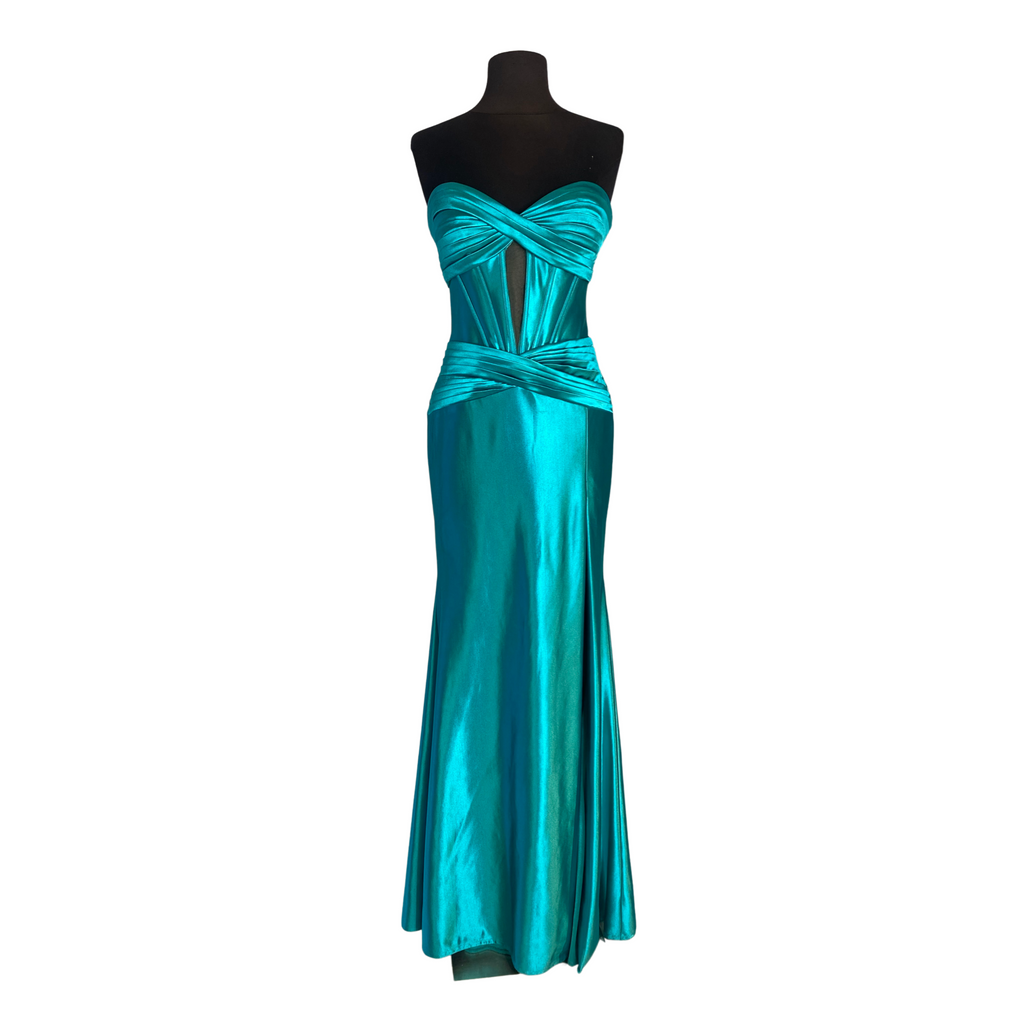 SHERRI HILL Style 56161 Long Satin Gown Teal Size 2