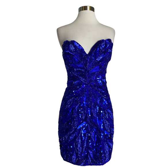 AMARRA Style 88922 Short Strapless Cocktail Dress Royal Blue Size 6