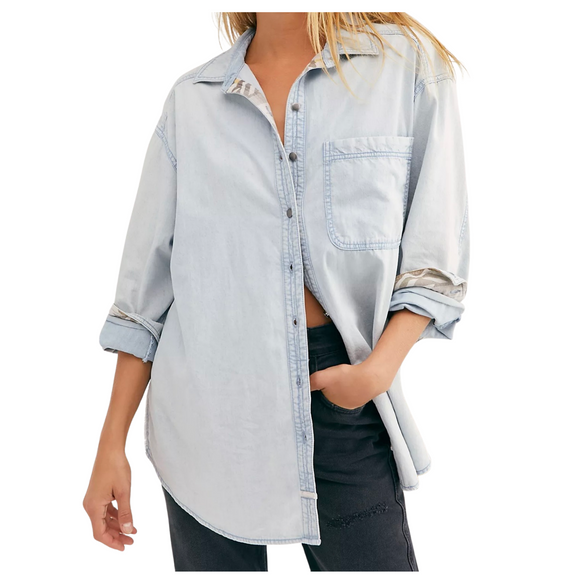FREE PEOPLE We The Free Echo Rock Chambray Button Down Size XS