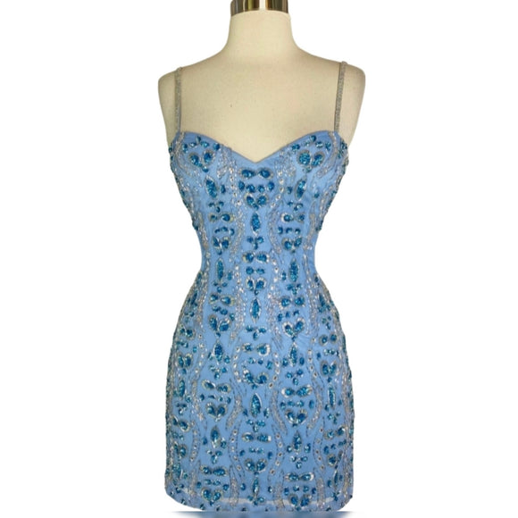 SCALA Style # 60308 Short Cocktail Dress Dolphin Blue Size 0
