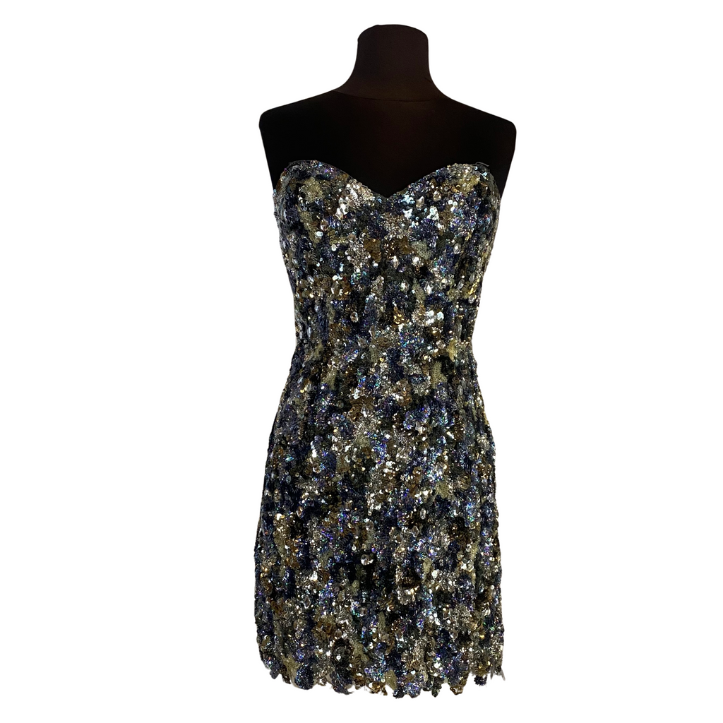 JOVANI Short Strapless Cocktail Dress Black Multi Size 12