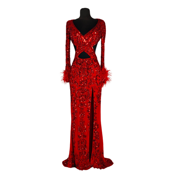 ASHLEY LAUREN Long Sequin Gown Red Size 4