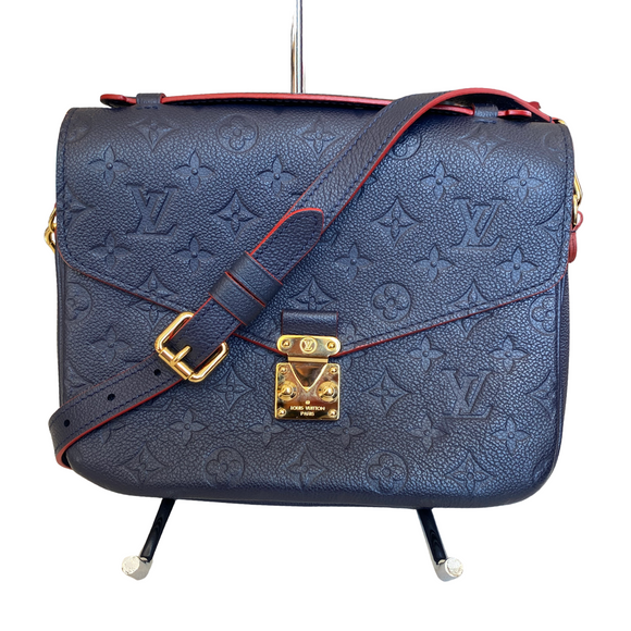 LOUIS VUITTON Pochette Metis Monogram Empreinte Leather Navy Crossbody Shoulder Bag