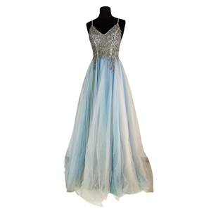 BOUTIQUE Long Tulle Gown Blue/Silver Size 4