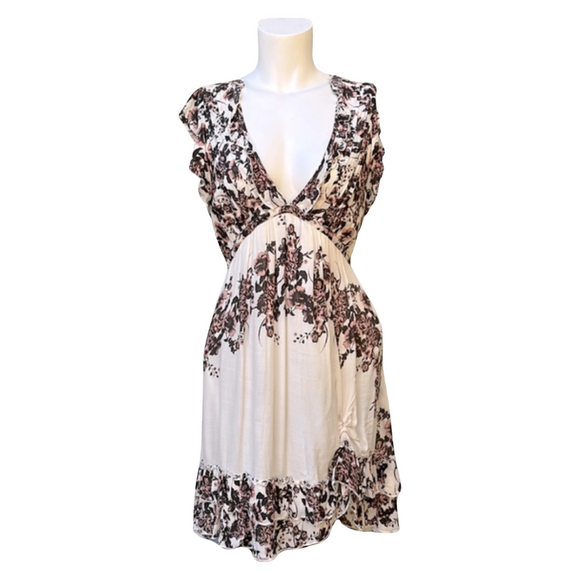FREE PEOPLE Rose Print Ruffle Frock Dress Size Small