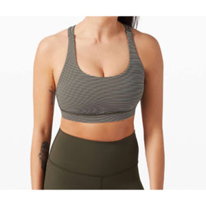 LULULEMON Energy Bra Hype Stripe Dark Olive White Size 8