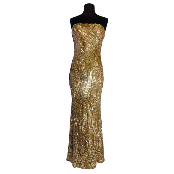 ASHLEY LAUREN Long Gold Fully Beaded Gown Size 4 #11161