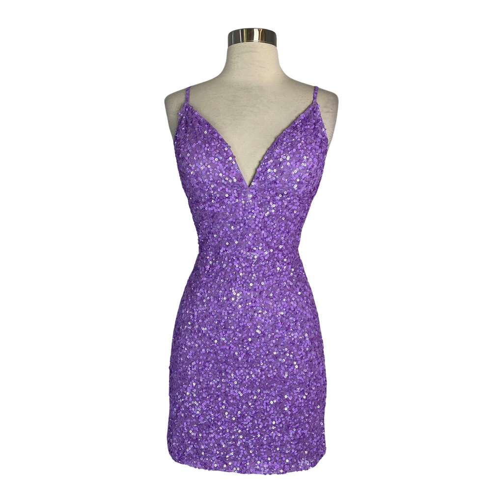 ASHLEY LAUREN Short Gown Sequins Orchid Size 4