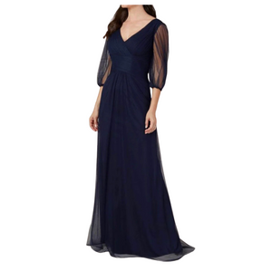 CHRISTINA WU Style 17125 Pleated Deep V-Neck Gown Navy Size 10 NWT