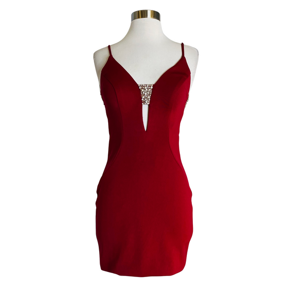 JVN Jovani Style JVN2279 Short Cocktail Dress Burgundy Size 0