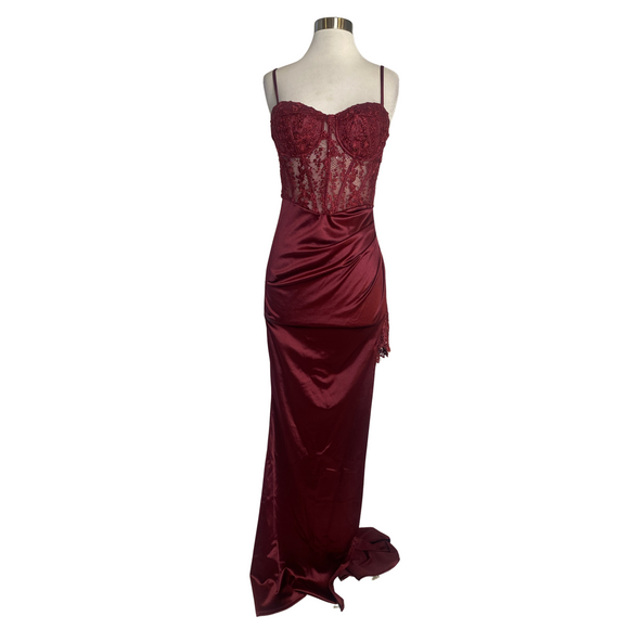 BOUTIQUE Long Satin Corset Gown Wine Size Medium