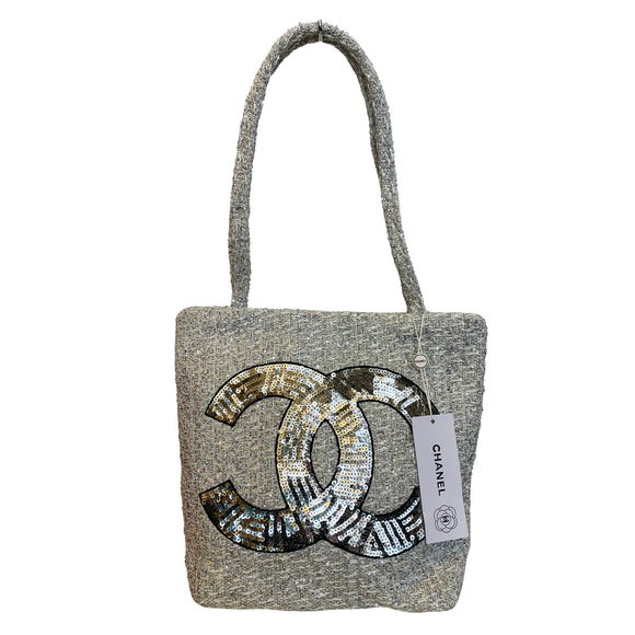 CHANEL Silver Sequin Tweed CC GWP Tote NWT