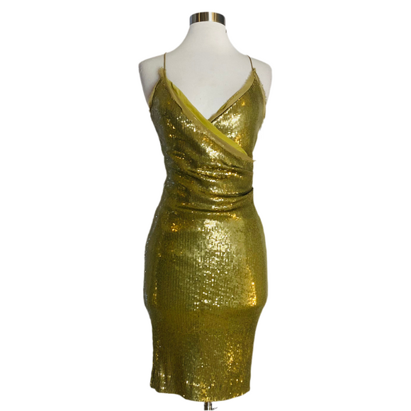 NICOLE MILLER Sequin Cocktail Dress Gold Size 4