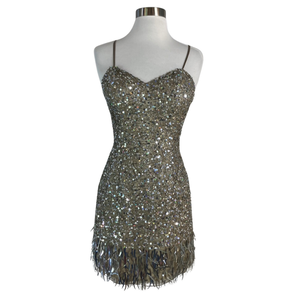 SCALA Short Sequin Cocktail Dress Taupe/Silver Size 4