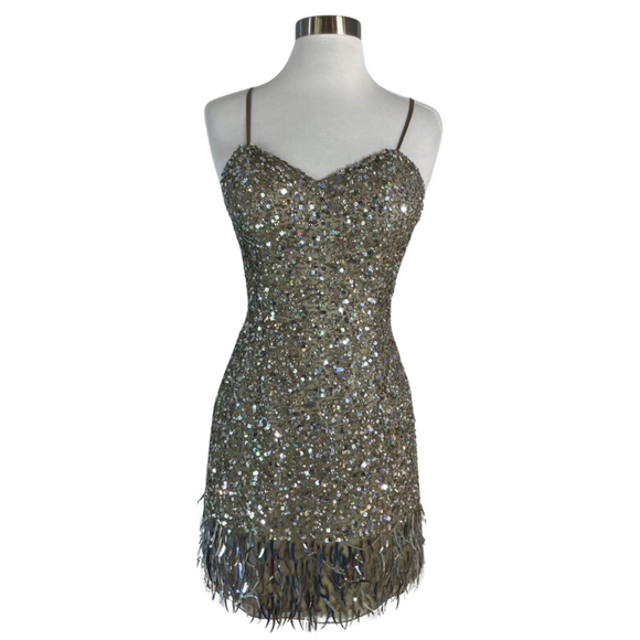 SCALA Short Sequin Cocktail Dress Taupe/Silver Size 4