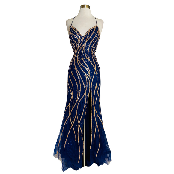 STELLA COUTURE Style 23137 Long Gown Navy Size 0