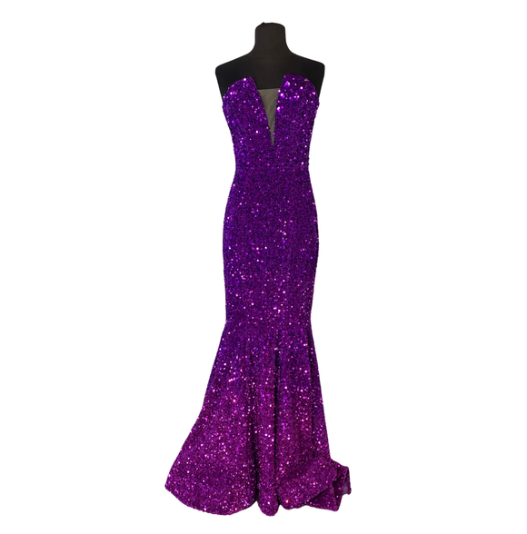 RACHEL ALLAN Style # 70293 Long Sequin Gown Purple Ombre Size 2