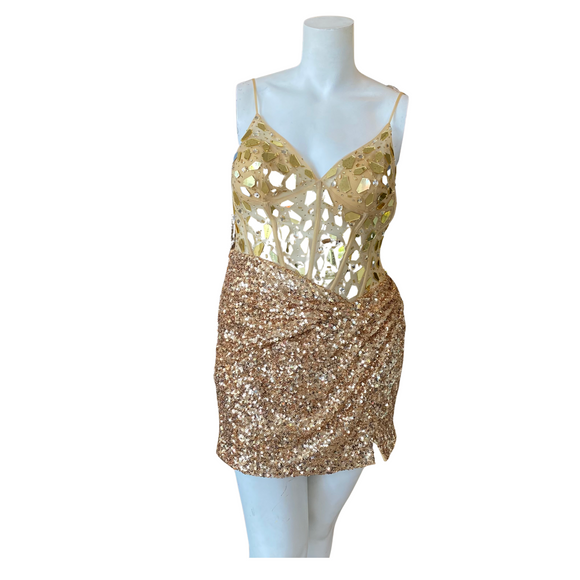 JASZ Style 1200 Short Cocktail Dress Gold Size 12