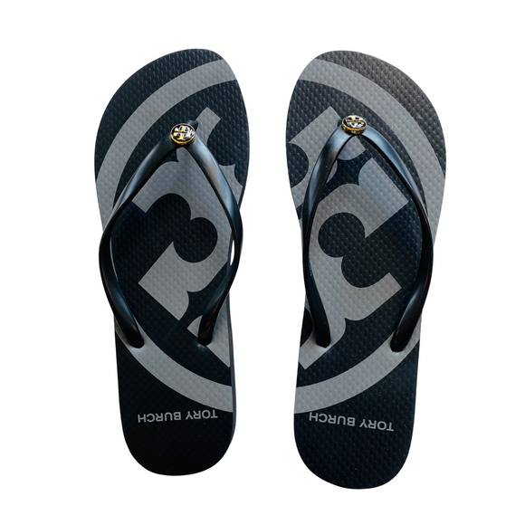 TORY BURCH Flip Flops Black/Gray Size 9 NWOT