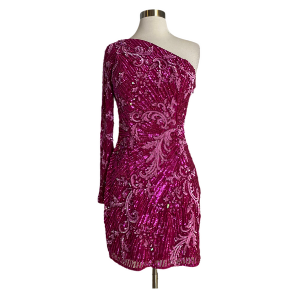PRIMAVERA One Sleeve Cocktail Dress Pink Size 6