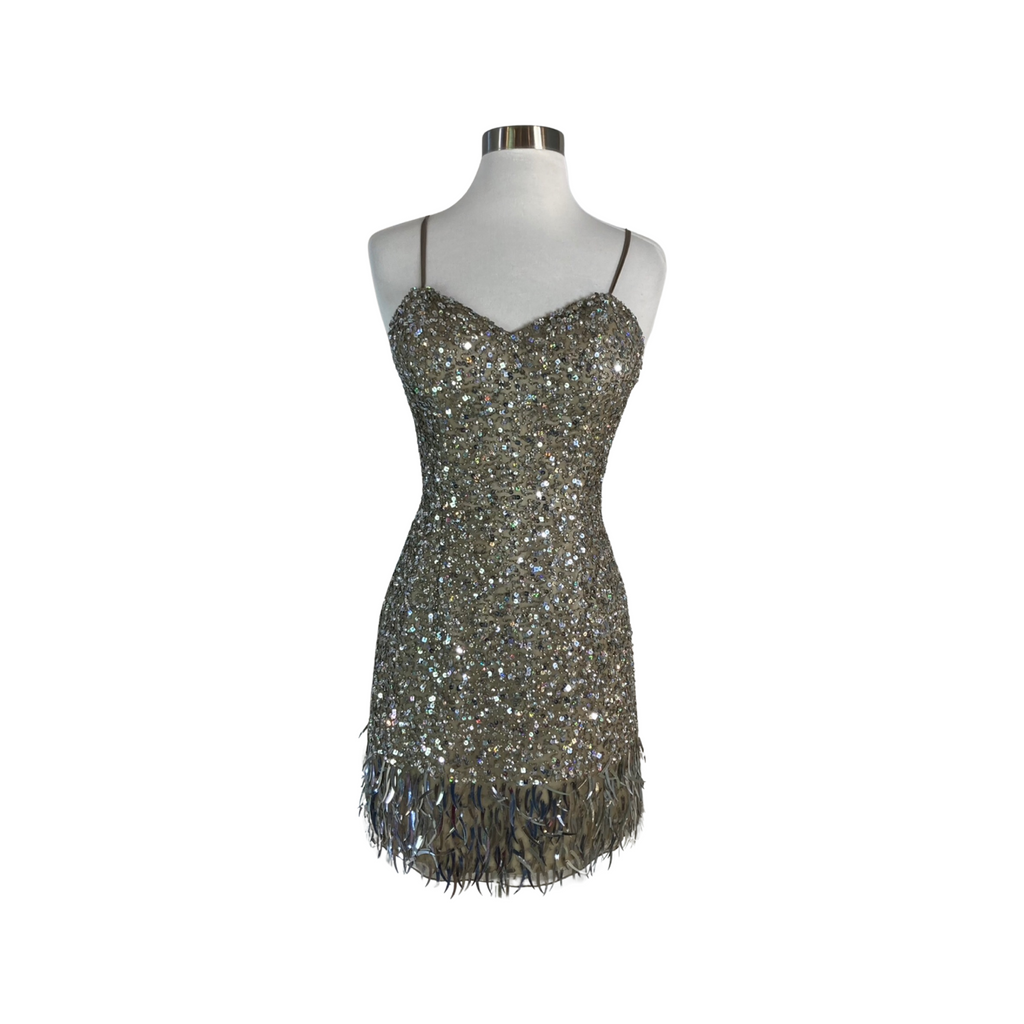 SCALA Short Sequin Dress Taupe/Silver Size 4