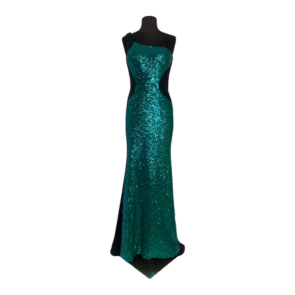 BOUTIQUE Long One Shoulder Gown Black/Green Size 6 NWT