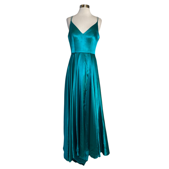 SHERRI HILL Long Satin Gown Emerald Size 4