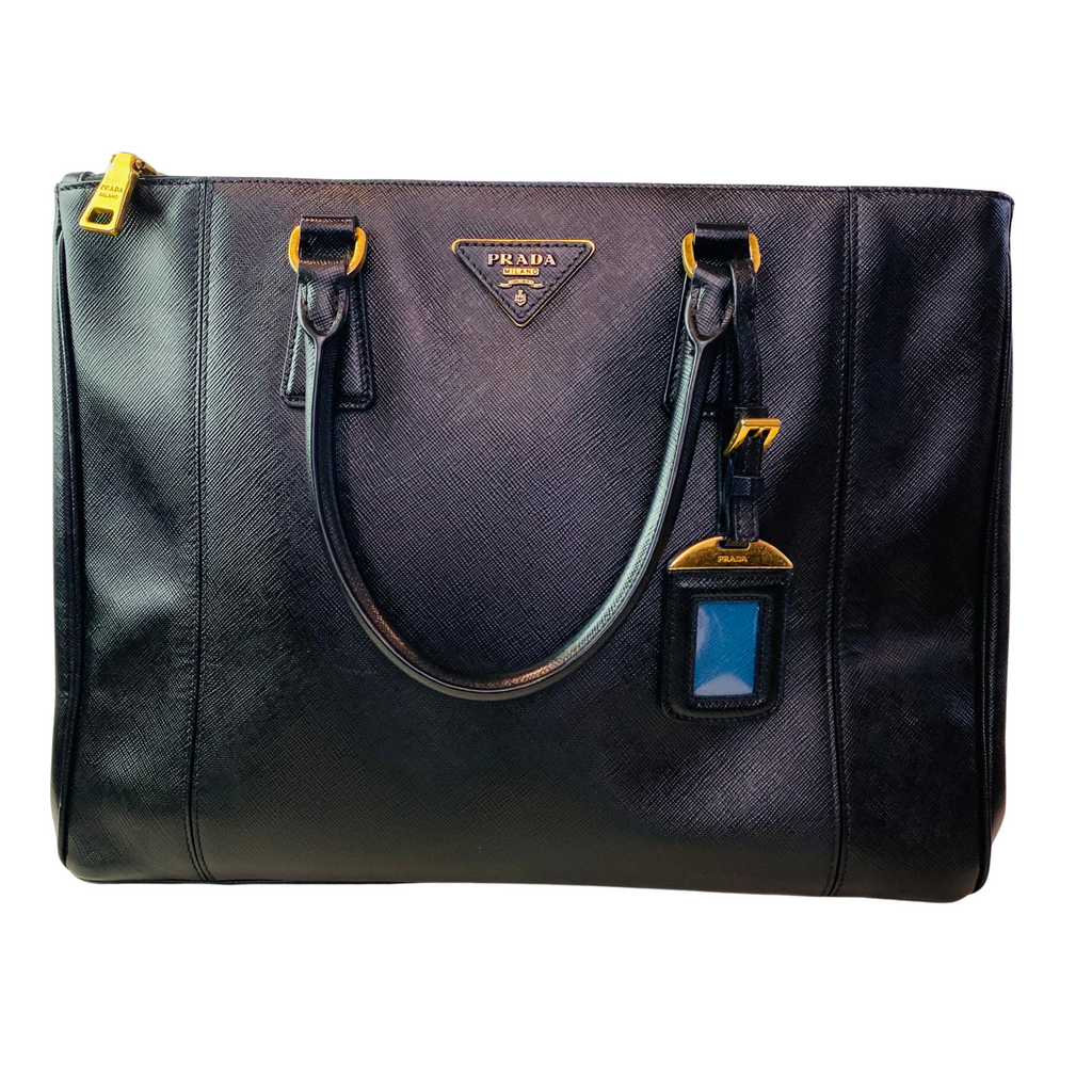 PRADA Viello Phoenix Saffiano Leather Tote Shoulder Bag Black