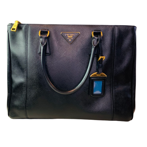 PRADA Viello Phoenix Saffiano Leather Tote Shoulder Bag Black