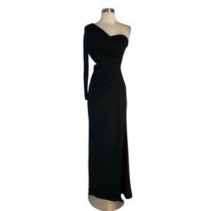 single sleeve cut out maxi dress in black Black Cap Sleeve Cutout Maxi Dress Black / S