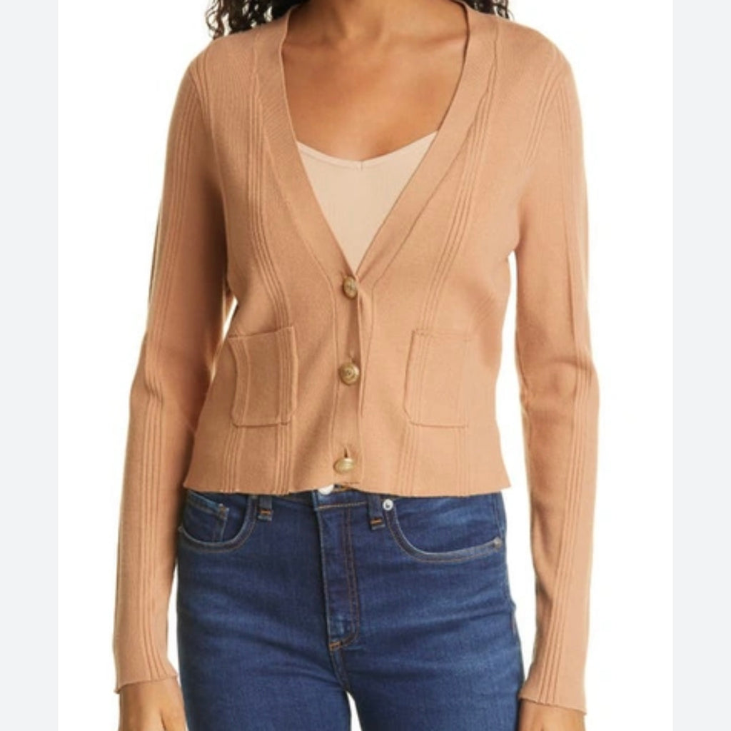 L’AGENCE Carrie Plunge
Neck Short Sleeve Ribbed Cardigan Size XL