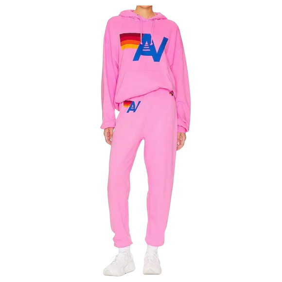 AVIATOR NATION  Logo Pullover Hoodie and Sweat Pants Set Neon Pink Size Small