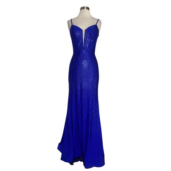 BOUTIQUE Long Rhinestone Gown Royal Blue Size 2