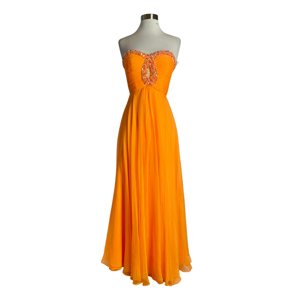 SHERRI HILL Long Strapless Gown Orange Size 2