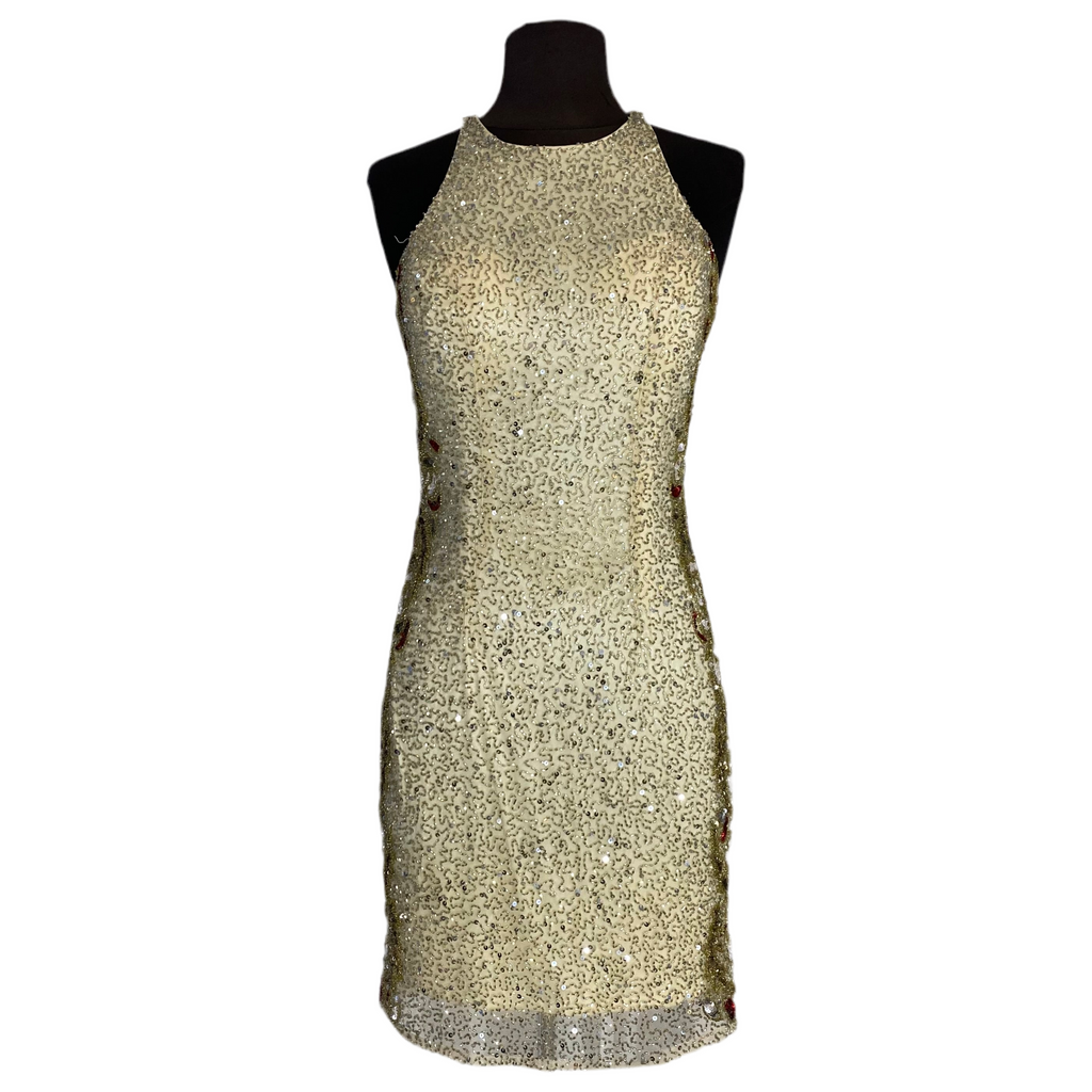 PRIMAVERA Short Beaded Cocktail Dress Champagne Size 4