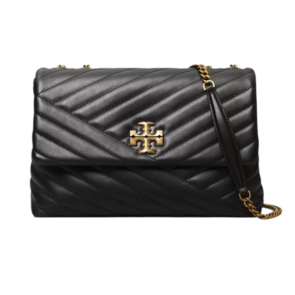 TORY BURCH Medium KIRA CHEVRON SHOULDER Bag Black/Rolled Brass