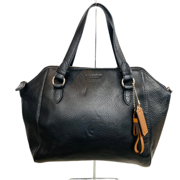 COACH Coach Black Leather Zip Carryall Satchel Handbag
