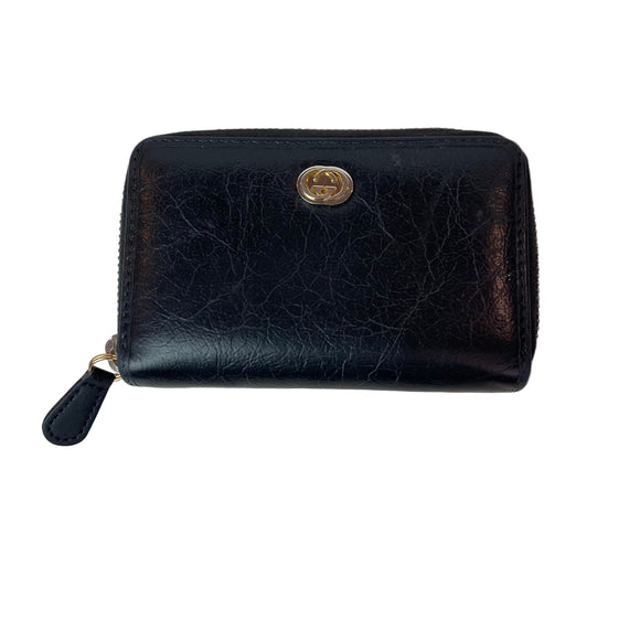 GUCCI Style 581530 Coin Case Wallet Interlocking G Leather Black Unisex