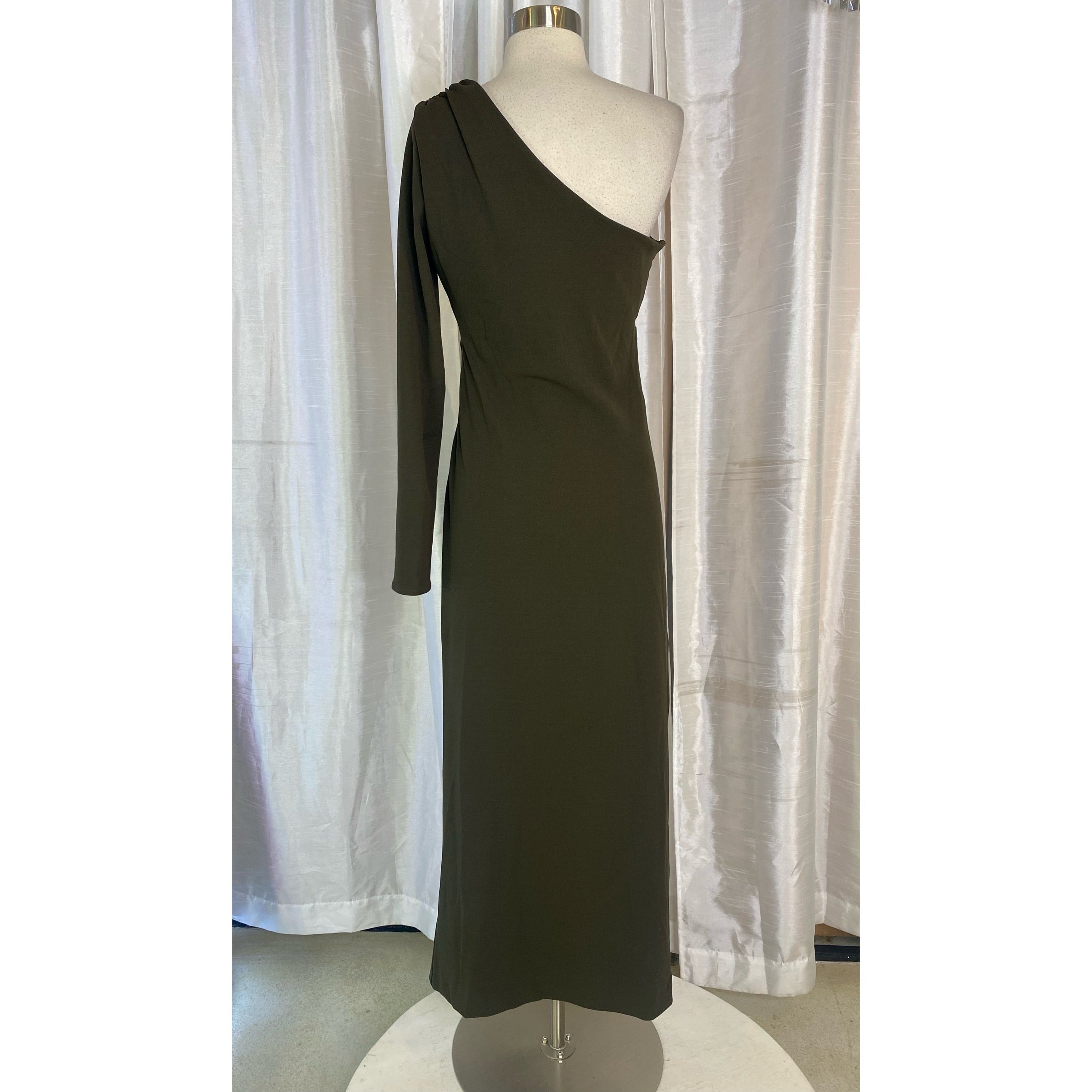 ZARA Long One Sleeve Cocktail Dress Dark Olive Size Medium NWT  Style  Exchange Boutique PGH