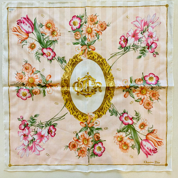 CHRISTIAN DIOR Floral Scarf Peach Multicolor NIB