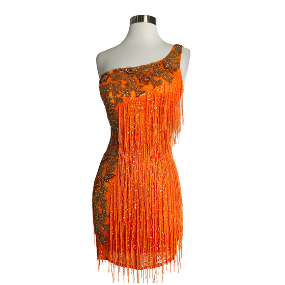 PRIMAVERA Style 55946 Beaded Cocktail Dress Orange Size 00