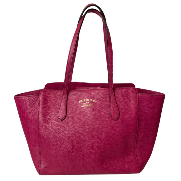 GUCCI Swing Medium Leather Tote Shoulder Bag Pink