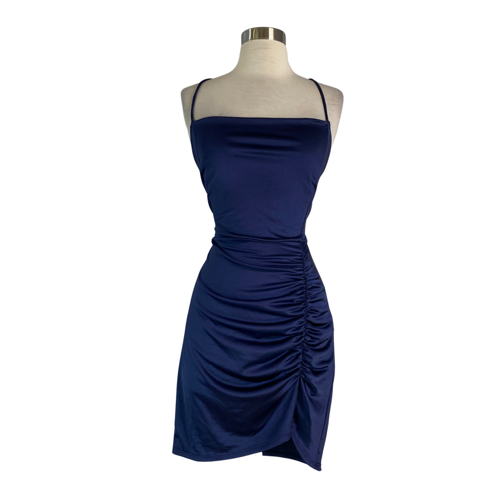 Navy satin dress short best sale