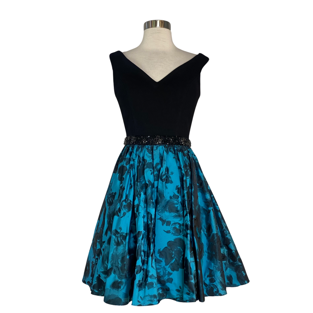 SHERRI HILL #50637 Short A-Line Dress Black/Blue Size 6