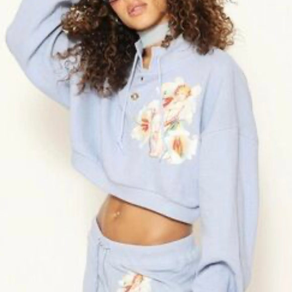 BOYS LIE Cropped Cherub Crewneck Light Blue S/M