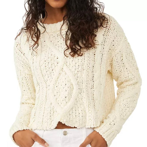FREE PEOPLE Cutting Edge Cable Cropped Sweater Ivory Size Medium