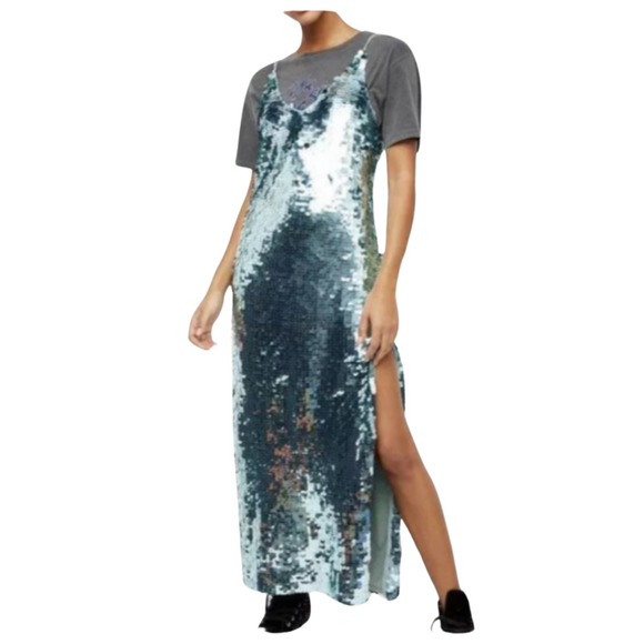 FREE PEOPLE PAILLETTE Mint Party Midi Dress Size 14