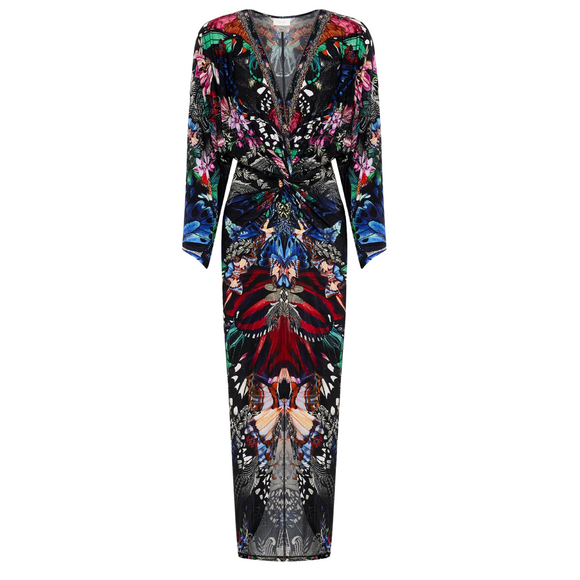 CAMILLA Long Split Front Twist Dress Flutter By Size Small NWT