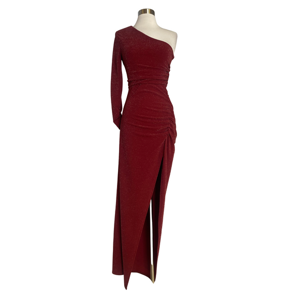 MICHAEL COSTELLO X REVOLVE Long One Shoulder Shimmer Gown Wine Size XS