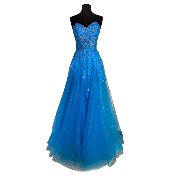 ELLIE WILDE Style EW34013 Long Strapless Gown Blue Size 2